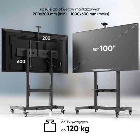 Onkron Mobilny stojak TV dla 50"-100" maks 120 kg, pochyły, czarny TS1991