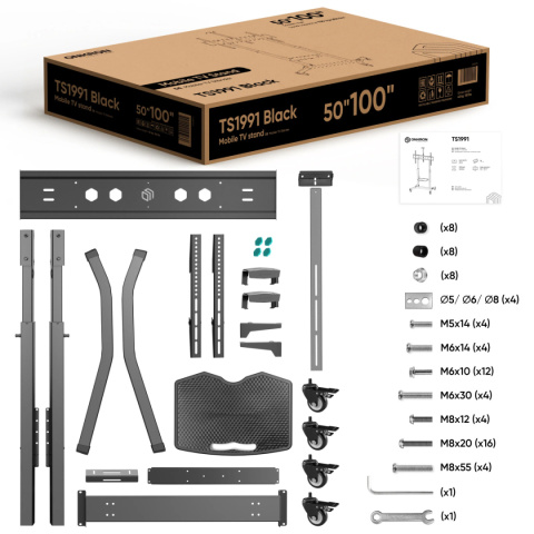 Onkron Mobilny stojak TV dla 50"-100" maks 120 kg, pochyły, czarny TS1991