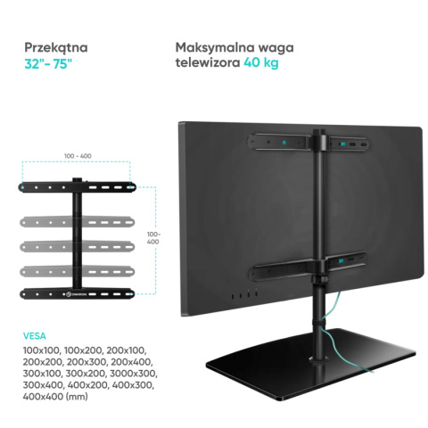 Onkron biurkowy stojak TV dla 32"-75" maks 40 kg, obrotowy, czarny PT3