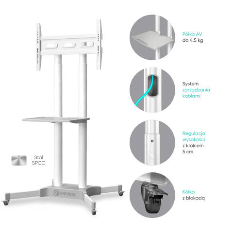 Onkron mobilny stojak TV dla 32"-65" maks 45 kg, biały TS1351