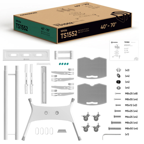 Onkron mobilny stojak TV dla 40"-70" maks 46 kg, biały TS1552