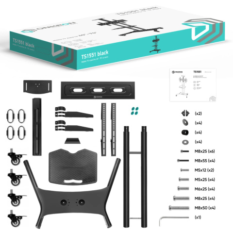 Onkron mobilny stojak TV dla 40"-70" maks 46 kg, czarny TS1551