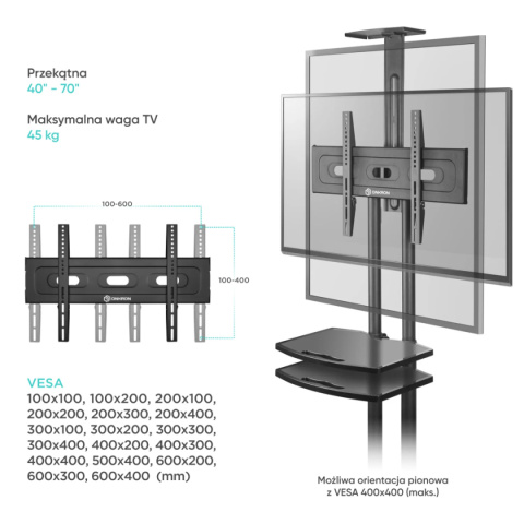 Onkron mobilny stojak TV dla 40"-70" maks 46 kg, czarny TS1552