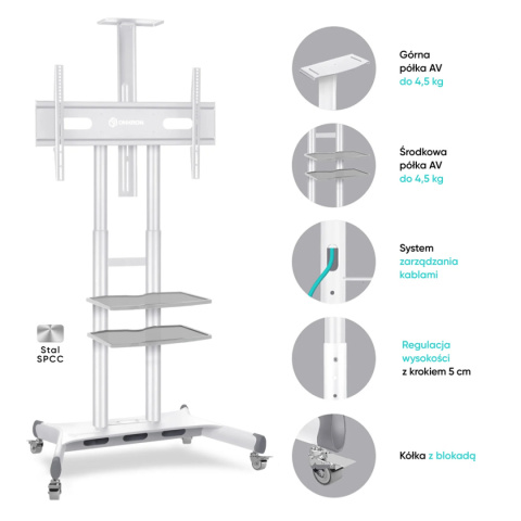 Onkron mobilny stojak TV dla 50"-86" maks 91 kg, biały TS1881