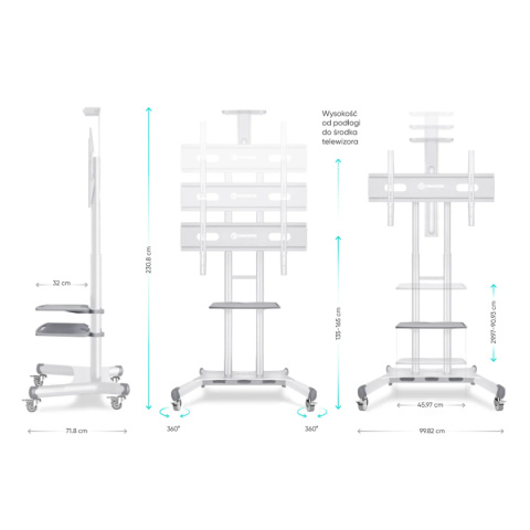 Onkron mobilny stojak TV dla 50"-86" maks 91 kg, biały TS1881