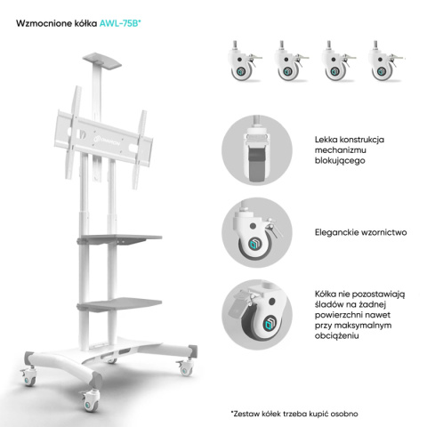 Onkron mobilny stojak TV dla 50"-86" maks 91 kg, biały TS1881