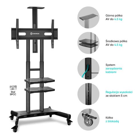 Onkron mobilny stojak TV dla 50"-86" maks 91 kg, czarny TS1881