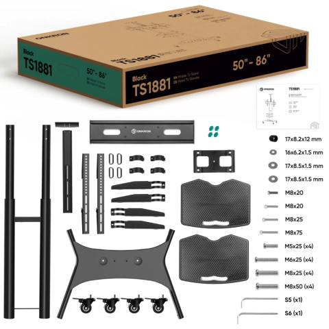 Onkron mobilny stojak TV dla 50"-86" maks 91 kg, czarny TS1881