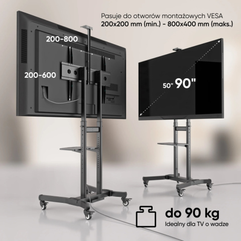 Onkron mobilny stojak TV dla 50"-90" maks 90 kg, pochyły, czarny TS1891