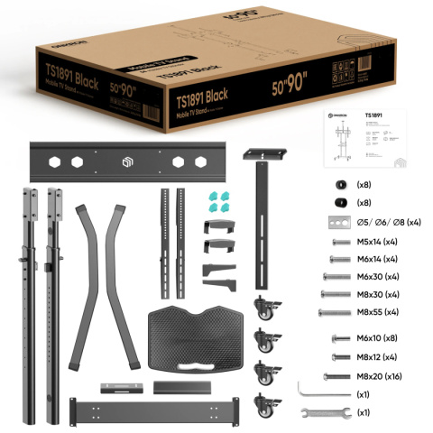 Onkron mobilny stojak TV dla 50"-90" maks 90 kg, pochyły, czarny TS1891