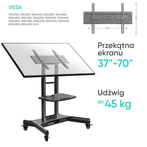 Onkron mobilny stojak dla TV lub panelu interaktywnego 32"-70" maks 45 kg, pochyły, czarny TS1350