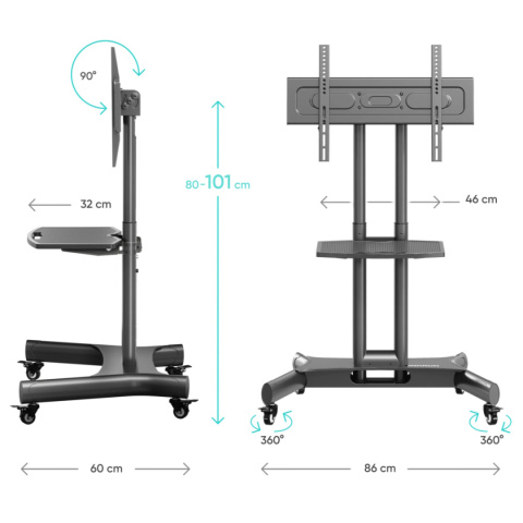 Onkron mobilny stojak dla TV lub panelu interaktywnego 32"-70" maks 45 kg, pochyły, czarny TS1350