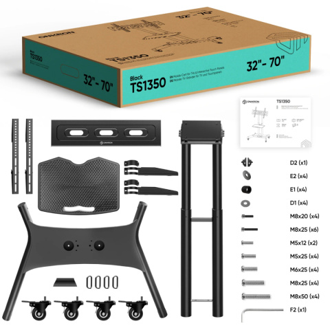 Onkron mobilny stojak dla TV lub panelu interaktywnego 32"-70" maks 45 kg, pochyły, czarny TS1350