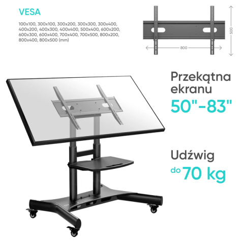 Onkron mobilny stojak dla TV lub panelu interaktywnego 50"-83" maks 70 kg, pochyły, czarny TS1380