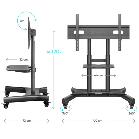 Onkron mobilny stojak dla TV lub panelu interaktywnego 50"-83" maks 70 kg, pochyły, czarny TS1380