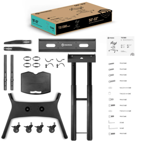 Onkron mobilny stojak dla TV lub panelu interaktywnego 50"-83" maks 70 kg, pochyły, czarny TS1380