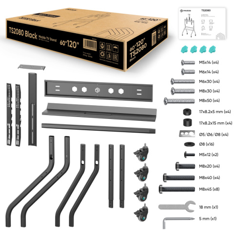 Onkron mobilny stojak dla TV lub panelu interaktywnego 60"-120" maks 120 kg, czarny TS2080