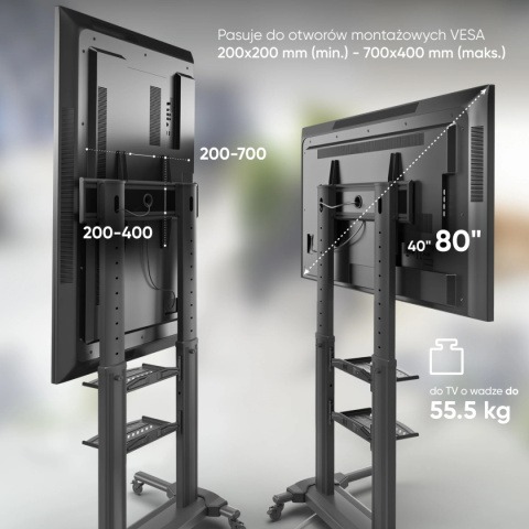 Onkron mobilny stojak do TV 40" - 80" do 55 kg TS2771, Czarny