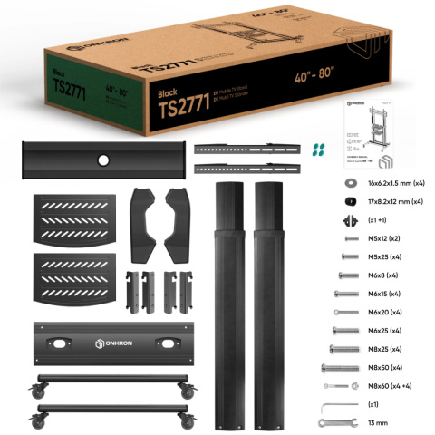 Onkron mobilny stojak do TV 40" - 80" do 55 kg TS2771, Czarny