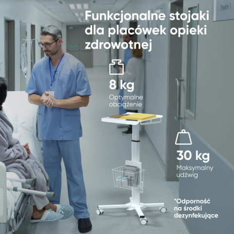 Onkron mobilny stół z regulacją wysokości maks 8 kg, Biały LMG30