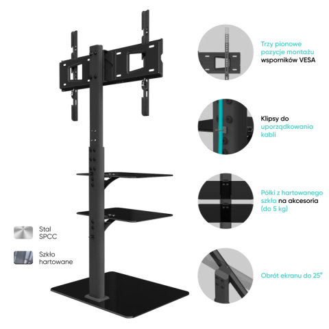 Onkron wewnętrzny stojak TV dla 32"-65" maks 30 kg, obrotowy, czarny TS5550