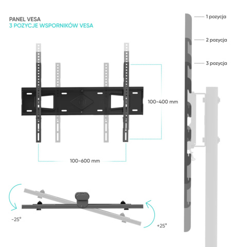 Onkron wewnętrzny stojak TV dla 32"-65" maks 30 kg, obrotowy, czarny TS5550