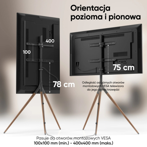 Onkron wewnętrzny stojak TV dla 32"-65" maks 35 kg, obrotowy, czarny TS1220