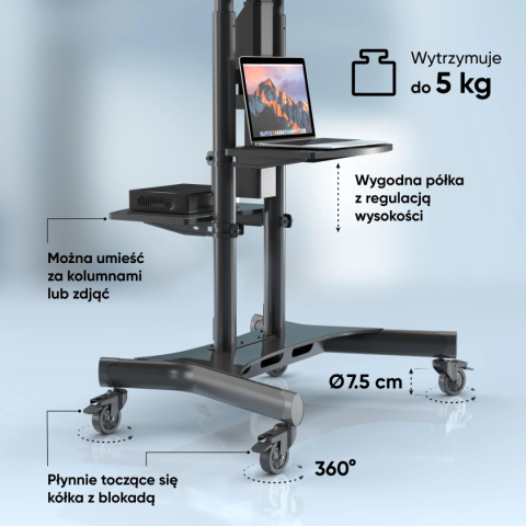 Onkron zmotoryzowany mobilny stojak TV dla 50"-86" maks 91 kg, czarny TS1881E