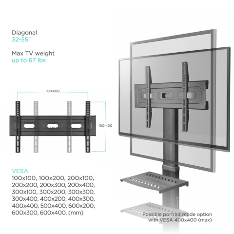 Onkron mobilny stojak dla TV 32" - 55" do 30 kg TS2551, Czarny