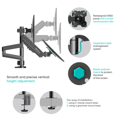 Onkron uchwyt biurkowy dla trzech monitorów 13"-32" maks 8 kg, nachylny i obrotowy, z obracaniem, czarny G280