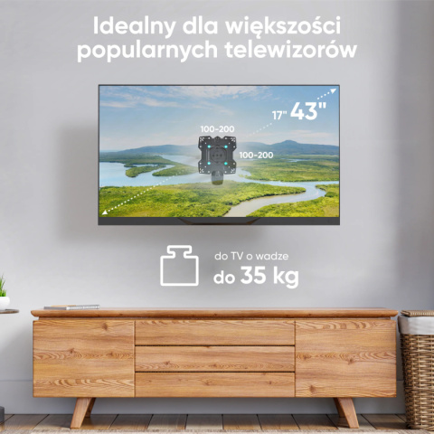 Onkron uchwyt nachylny i obrotowy do TV 17"-43" maks 35 kg, z obrotem, czarny M4SR