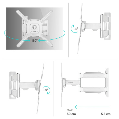 Onkron uchwyt nachylny i obrotowy do TV 32"-65" maks 35 kg, biały i czarny M4