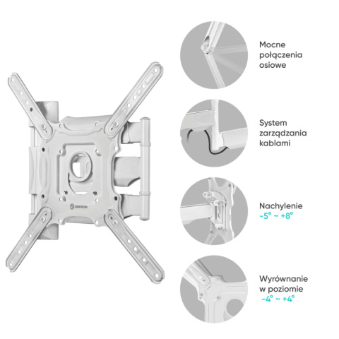 Onkron uchwyt nachylny i obrotowy do TV 32"-65" maks 35 kg, biały i czarny M4