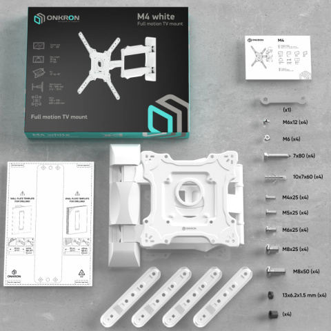 Onkron uchwyt nachylny i obrotowy do TV 32"-65" maks 35 kg, biały i czarny M4