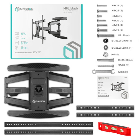 Onkron uchwyt nachylny i obrotowy do TV 40"-75" maks 46 kg, czarny M6L