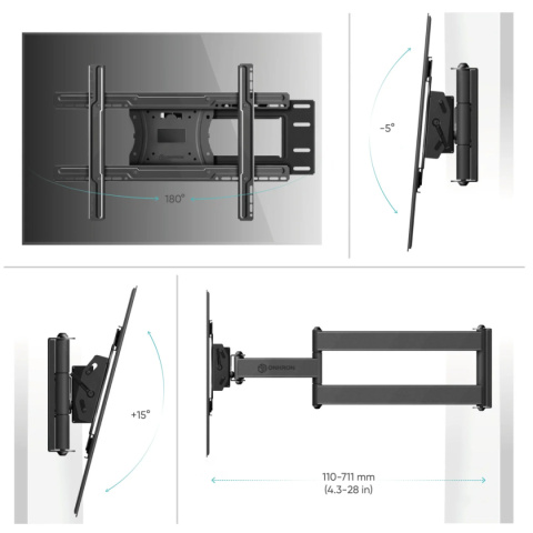 Onkron uchwyt nachylny i obrotowy do TV 40"-75" maks 68 kg, biały i czarny M7L