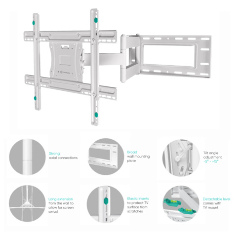 Onkron uchwyt nachylny i obrotowy do TV 40"-75" maks 68 kg, biały i czarny M7L