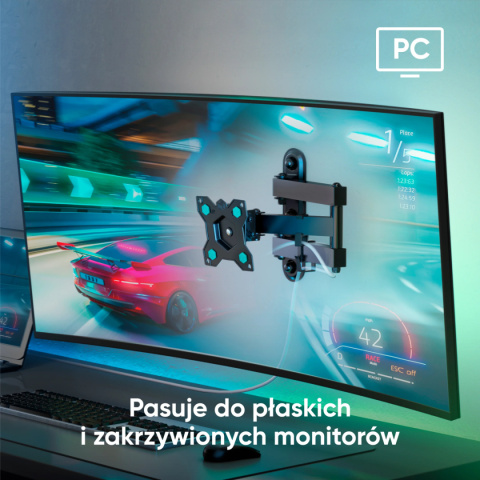 Onkron uchwyt nachylny i obrotowy do TV lub monitora 10"-35" maks 20 kg, z obrotem, czarny R4