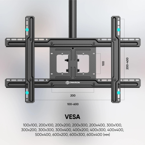 Onkron uchwyt sufitowy do TV 32"-80" maks 68 kg, pochylny-obrotowy, czarny N2L