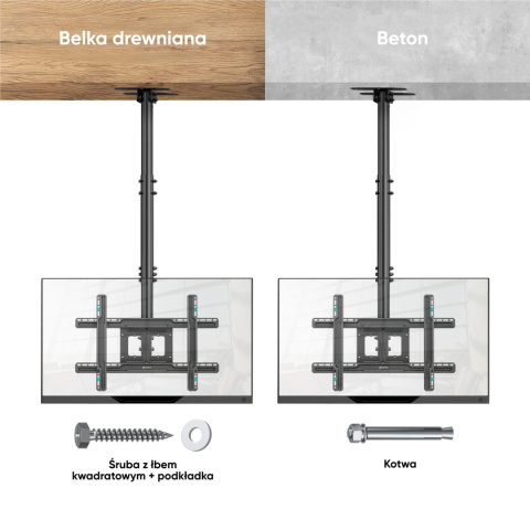 Onkron uchwyt sufitowy do TV 32"-80" maks 68 kg, pochylny-obrotowy, czarny N2L