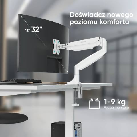 Uchwyt biurkowy dla monitora 13"-32" maks 9 kg, nachylny i obrotowy, z obracaniem, biały, czarny, srebrny G100