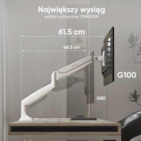 Uchwyt biurkowy dla monitora 13"-32" maks 9 kg, nachylny i obrotowy, z obracaniem, biały, czarny, srebrny G100