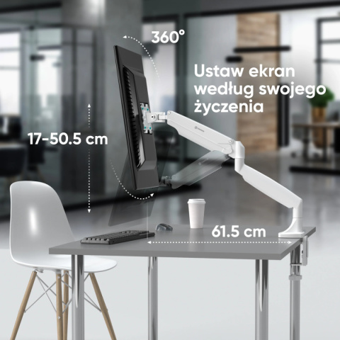 Uchwyt biurkowy dla monitora 13"-32" maks 9 kg, nachylny i obrotowy, z obracaniem, biały, czarny, srebrny G100