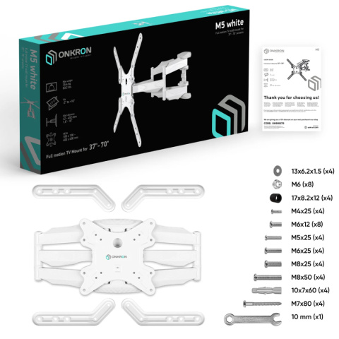 Onkron uchwyt nachylny i obrotowy do TV 37"-70" maks 36 kg, biały M5