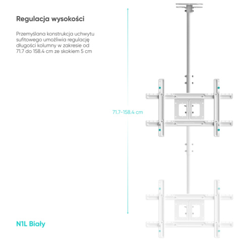Onkron uchwyt sufitowy do TV 32"-80" maks 68 kg, pochylny-obrotowy, biały i czarny N1L